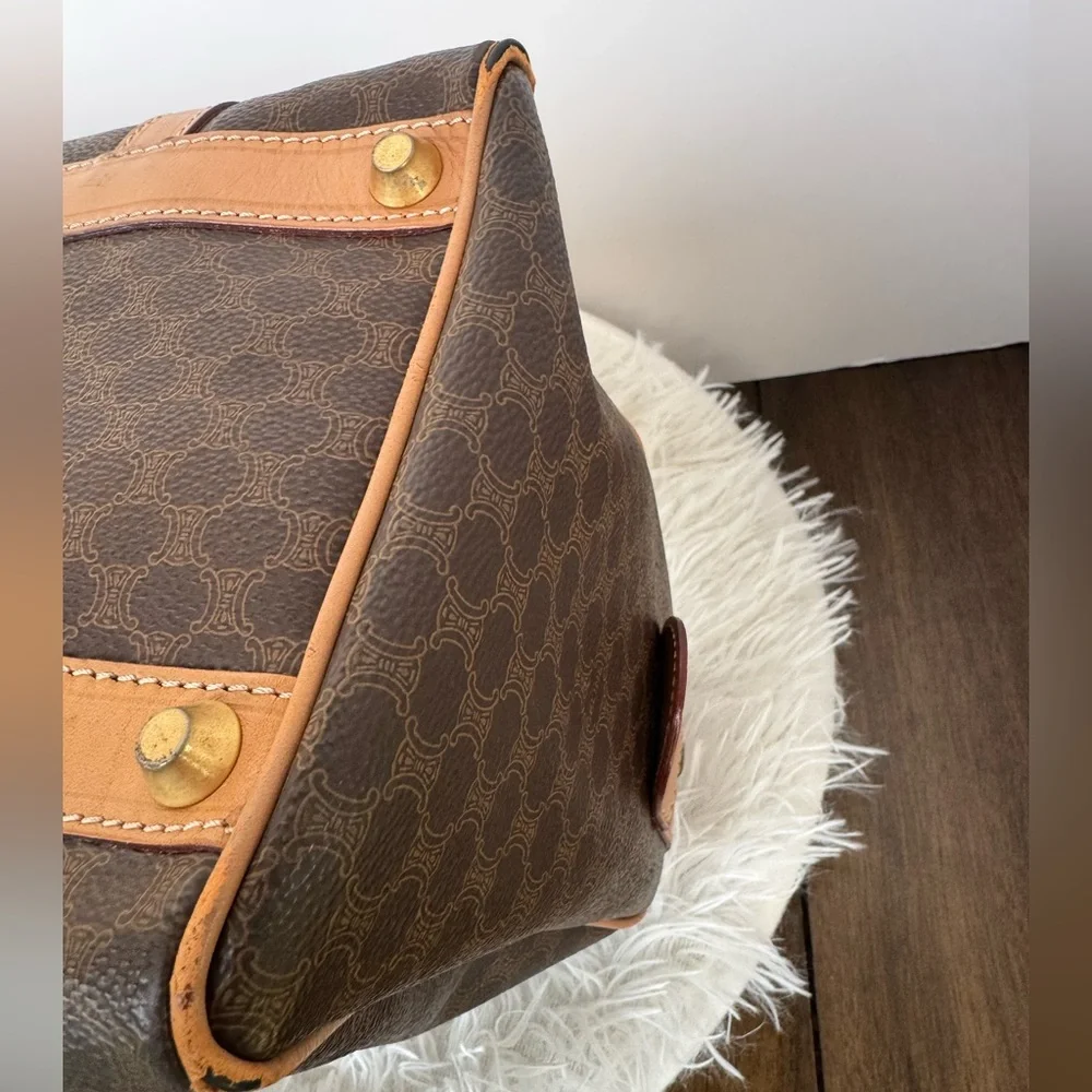 Celine Brown and Tan Coated Canvas Travel Satchel